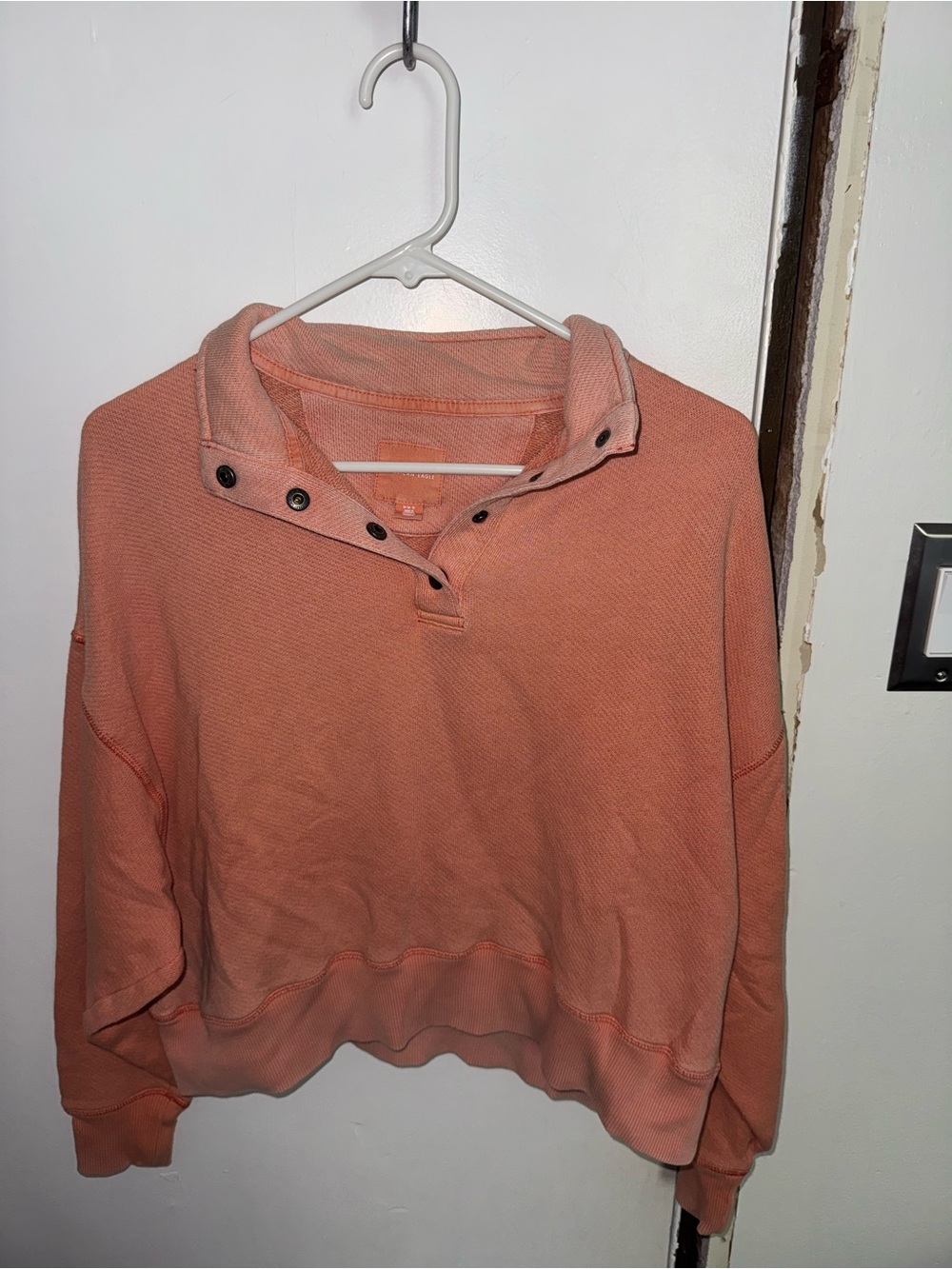 American Eagle Outfitters Coral/Peach Button-Neck Pullover